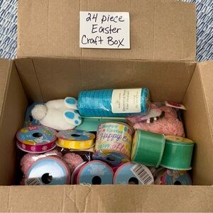 Easter Craft Box with Ribbons and Yarn, Easter Eggs, Chicks, Rabbits